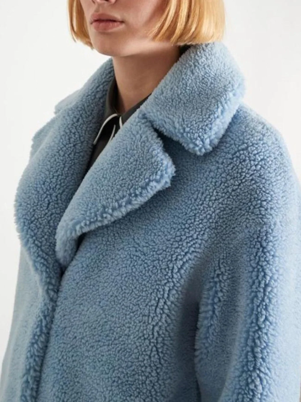 NWT Stand Studio Camilla Cocoon Coat Faux Fur Fleece Blue Sz 36